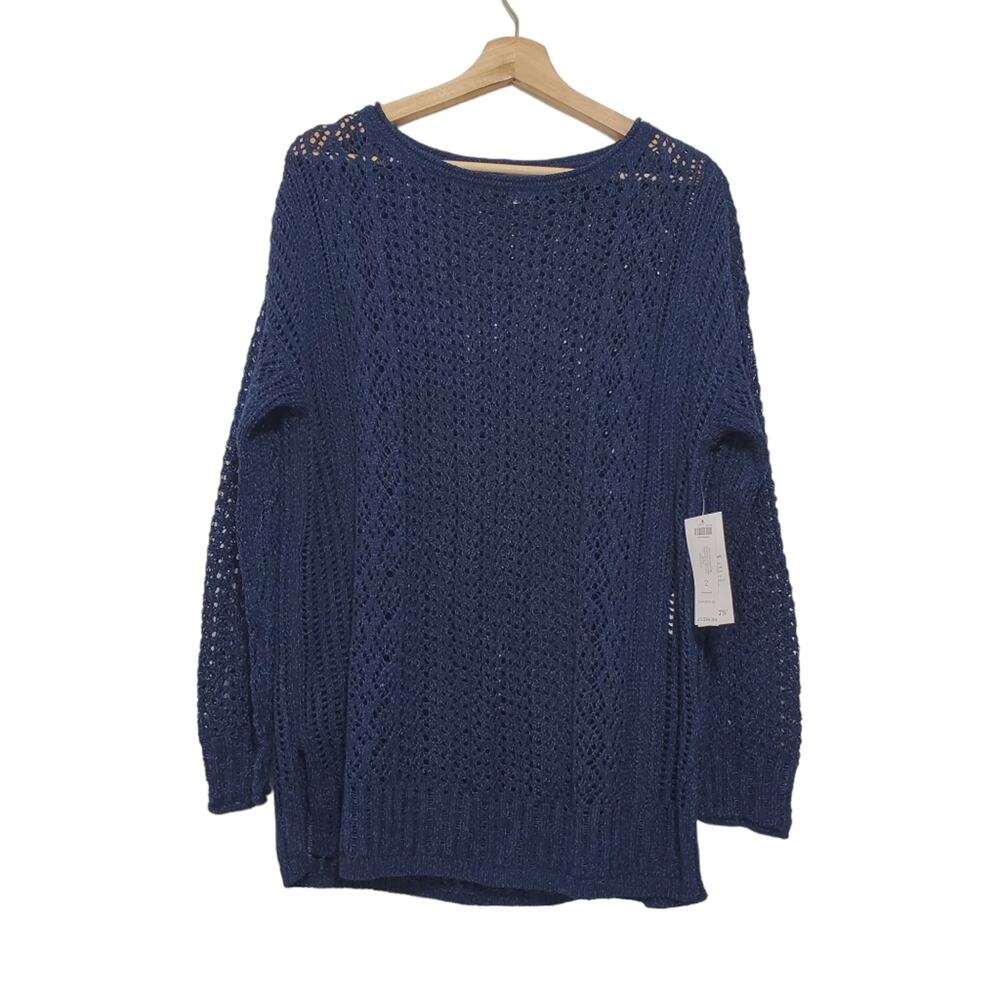 NWT Chico's | Size 2 Open Stitch Pullover 3/4 Sleeve Sweater in Denim Color
